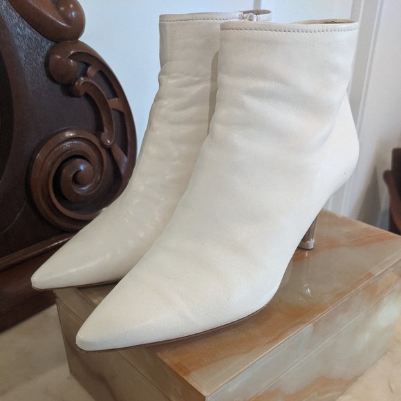 AGL Bootie Off-White Calf Leather with Metallic Kitten Heel - Picture 4 of 11